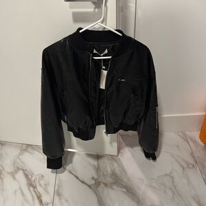 Commense NWT Faux Leather Bomber Jacket in black